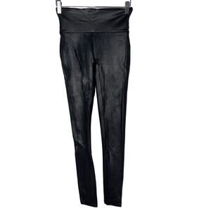 Spanx Womens Small S Black Faux Leather Leggings Nylon Dress Up Metallic